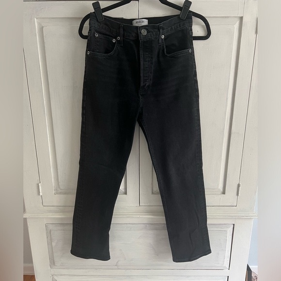 AGOLDE, Riley High Rise Straight Leg Cropped jeans, button fly, Black, size 27 - Picture 2 of 9